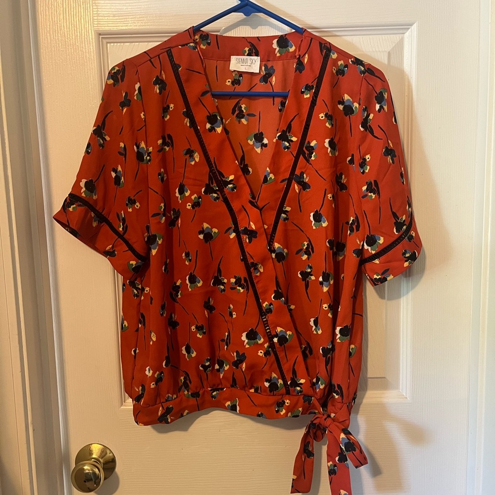 Sienna Sky Orange Wrap Tie Front Blouse